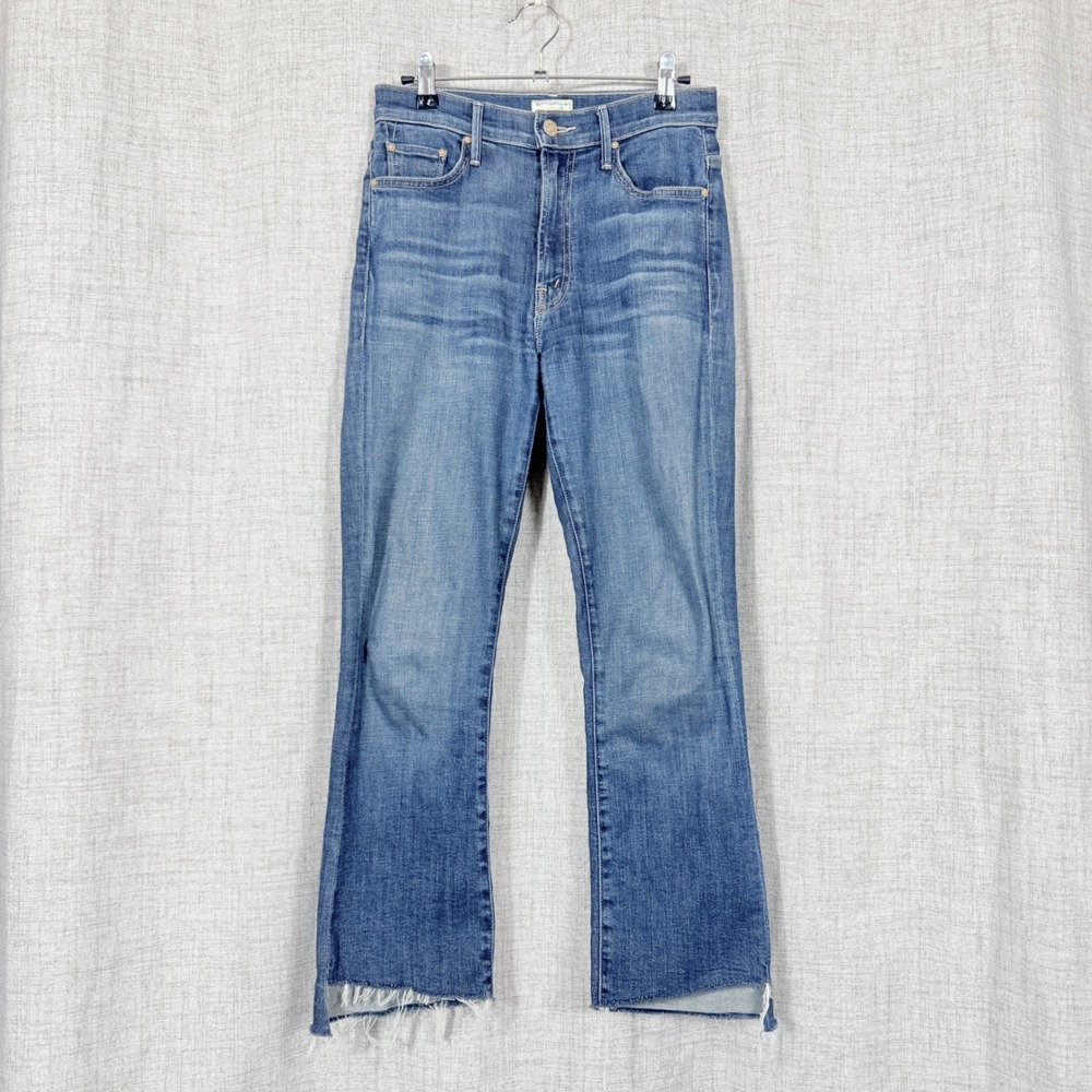 Mother Insider Crop Step Fray Jeans 26 High Rise Flare Raw Hem Girl Crush Wash
